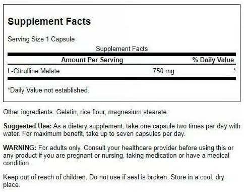 Swanson L-Citrulline Malate - Amino Acid Supplement Promoting Energy Production & Healthy Blood Circulation - Natural Formula Supporting Overall Wellness - (60 Capsules, 750mg Each) (2 Pack)