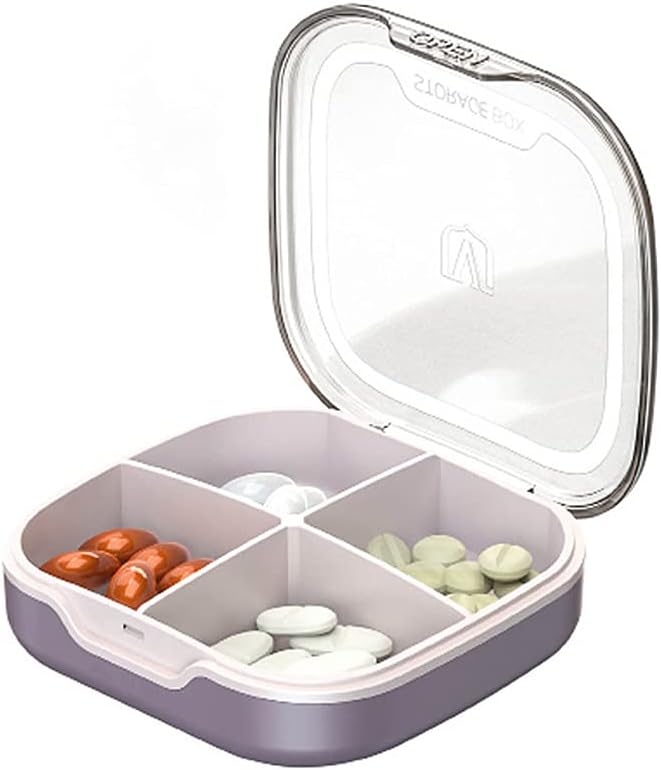 1PC Pill Box, Medicine Organizer for Purse, Daily Vitamin Case 4 Days for Travel, PC+PP Cute Weekly Supplement Capsule Small Container for Pocket, Portable Gummies Holder，Russet