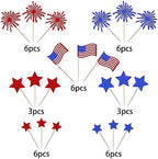 36 Pack 4th of July Cupcake Toppers Glitter Happy Independence Day Cupcake Picks Firework Patriotic Star American National Day Cupcake Decorations for Independence Theme Party Supplies Blue Red