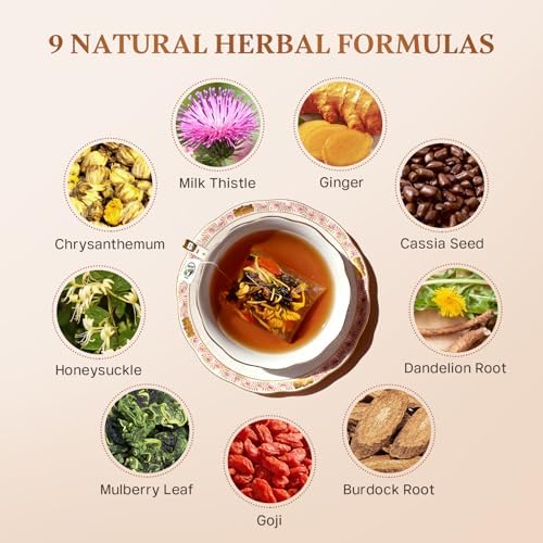 Liver Detox Herbal Tea, Liver Cleanse Detox Tea Blend with Milk Thistle, Dandelion Root, Chrysanthemum Natural Loose Leaf Tea for Liver Health, Includes Spoon & Tea Bags
