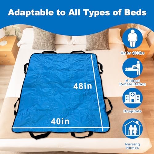 Reusable Positioning Bed Pads for Elderly with 8 Handles 48"x40", Washable Transfer Slide Sheets for Moving, Turning, Lifting Patients, Draw Sheets for Hospital Beds, Padded Bed Senior Transfer Helper