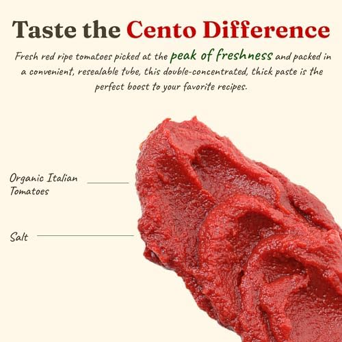 Cento Organic Tomato Paste, 4.56 Oz Tube (Pack of 12), Double Concentrated, Thick Paste from Red, Ripe Tomatoes, Grown and Processed in Italy - Non-GMO, Gluten-Free, BPA Free, Low Sodium