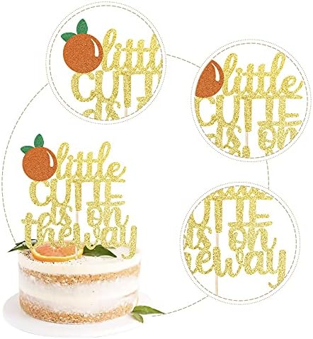 1 PCS Assembled Little Cutie is on the Way Cake Topper with Glitter Orange Cake Pick Decorations for Citrus Theme Baby Shower Kids Birthday Party Supplies