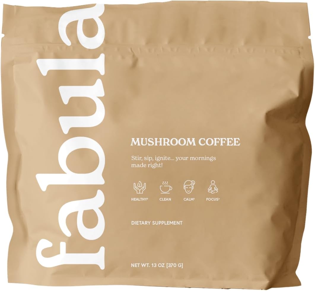 Fabula Instant Mushroom Coffee with Cordyceps, Reishi King Trumpet, Shiitake, Lion’s Mane, Turkey Tail, Organic Arabica Blend - Low Acid, Mold Free - 13 oz