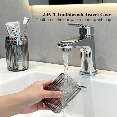 Toothbrush Travel Case, 2-in-1 Dustproof Travel Toothbrush Holder with Rinse Cup, Portable Toothbrush and Toothpaste Case for Traveling Camping School Business Trip Bathroom