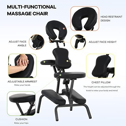 Folding Massage Chair, Portable Therapy Tattoo Chairwith 4 Inches Thickness Sponge,Ergonomic Adjustable Lightweight Beauty Chair for Tattoo, Spa, Salon and Treatment