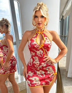 Alrovetoney Sexy Lingerie Fantasy Costume Sexy Series Printed Cut-Out Slit Women's Costume Red S-XXL