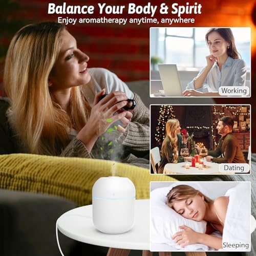 220ml Mini Essential Oil Diffuser for Desk, Small Humidifiers for Bedroom Aromatherapy Diffusers for Home Fragrance Aroma Diffuser with Night Light & Auto-Off