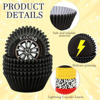 600 Pcs Race Car Cupcake Liner Paper Baking Cups Red Yellow Black White Checkered 4 Designs Muffin Liner Cake Storage Container for Birthday Party DIY Crafts Supplies, 2 x 1.2 Inch