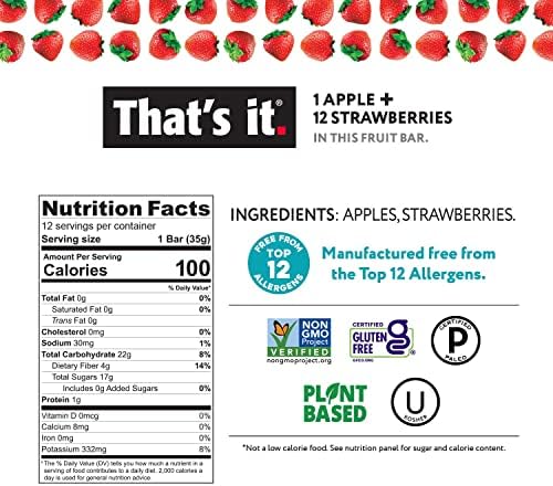 That's it. Variety Pack 100% Natural Real Fruit Bar, Best High Fiber Vegan, Gluten Free Healthy Snack, Paleo for Children & Adults, Non GMO No Added Sugar, No Preservatives Energy Food (12 Pack)