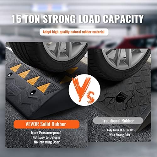 VEVOR Rubber Curb Ramp 6'' Rise Height Sidewalk Threshold Ramp, 14.6'' Width 19.3'' Length Driveway Ramp 33069 lbs Load Capacity for Curb for Forklifts, Trucks, Buses, Cars, Wheelchairs, Bike