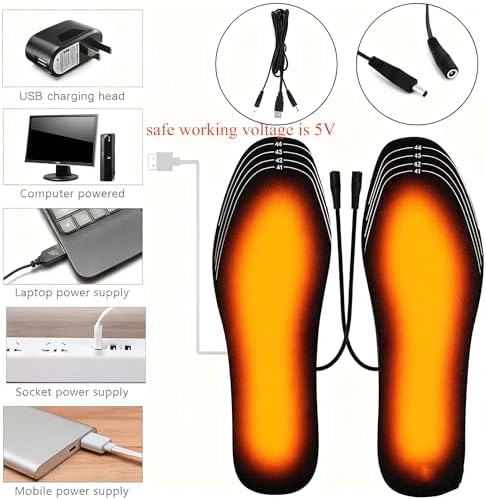 USB Heated Insoles Rechargeable Heating Insoles Multiple Sizes Electric Foot Warmer Mat for Camping, Fishing, Hiking