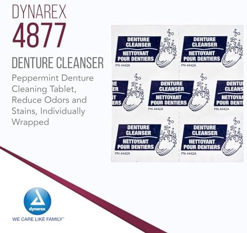 Dynarex Denture Cleanser Tablets - Reduce Odors & Stains - Individually Wrapped, Peppermint Denture Cleaning Tablets - Box of 40 Tablets