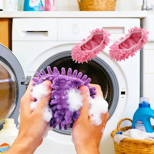 Reusable Microfiber Mop Slippers 2PCS for Floor Cleaning, Dust & Pet Hair Removal Slipper Covers, Washable Chenille Cleaning Shoes for Hardwood, Tile & Laminate Floors, MIX1