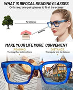 OCCI CHIARI Trendy Bifocal Reading Glasses 2.5 Women Blue Light Blocking Oversized Readers 1.0 1.5 2.0 2.5 3.0 3.5(Blue,2.50)