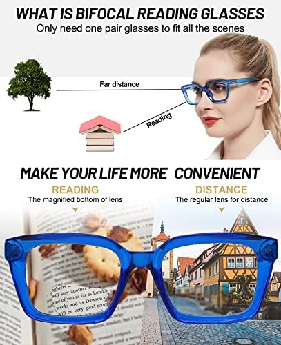 OCCI CHIARI Designer Bifocal Reading Glasses Women 2.0 Blue Light Blocking Oversized Readers 1.0 1.5 2.0 2.5 3.0 3.5(Blue,2.0)