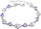 Sterling Steel Heart Bracelet for Women – Romantic Purple Gemstone Jewelry, Elegant Gift for Anniversary, Birthday, Valentine’s Day