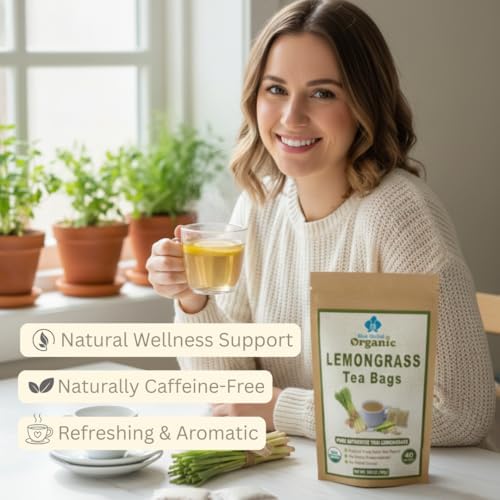 Organic Lemongrass Tea Bags - 40 Natural Corn Fiber Sachets - for Hot or Cold Drinks - Caffeine Free