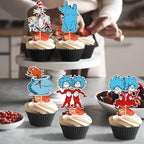 24PCS Cat in the Hat Cupcake Topper Seuss Cupcake Topper Cat in the Hat Birthday Decorations Cat in the Hat Decorations for Cat Seuss Decorations Cat in the Hat Party Supplies