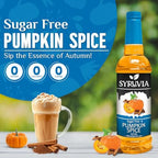 Syruvia Sugar Free Pumpkin Spice Coffee Syrup, Flavored Syrup for Drinks, Lattes, and Desserts – 25.4 fl oz, With Pump