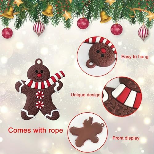 12pcs Christmas Gingerbread Hanging Ornaments, Cute Snowman & Santa Claus Figurines with Sugar Cookie House, Festive Xmas Tree Hanging Decor for Holiday Party and DIY Crafts