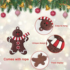 12pcs Christmas Gingerbread Hanging Ornaments, Cute Snowman & Santa Claus Figurines with Sugar Cookie House, Festive Xmas Tree Hanging Decor for Holiday Party and DIY Crafts