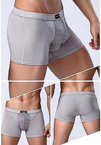 4 Pack with Built-in Pouch Support Magnetic Therapy Enlargement Boxer Brief Men's Underwear Breathable Inner Pants (Color : Gray, Size : Large)