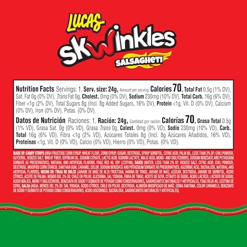 Lucas Salsagheti Watermelon Flavored Sweet & Hot Candy Strips and Tamarind Flavored Sauce, 0.84 oz - 12 Pieces Pack for Treats, Snack, Parties, Piñatas – Sweet