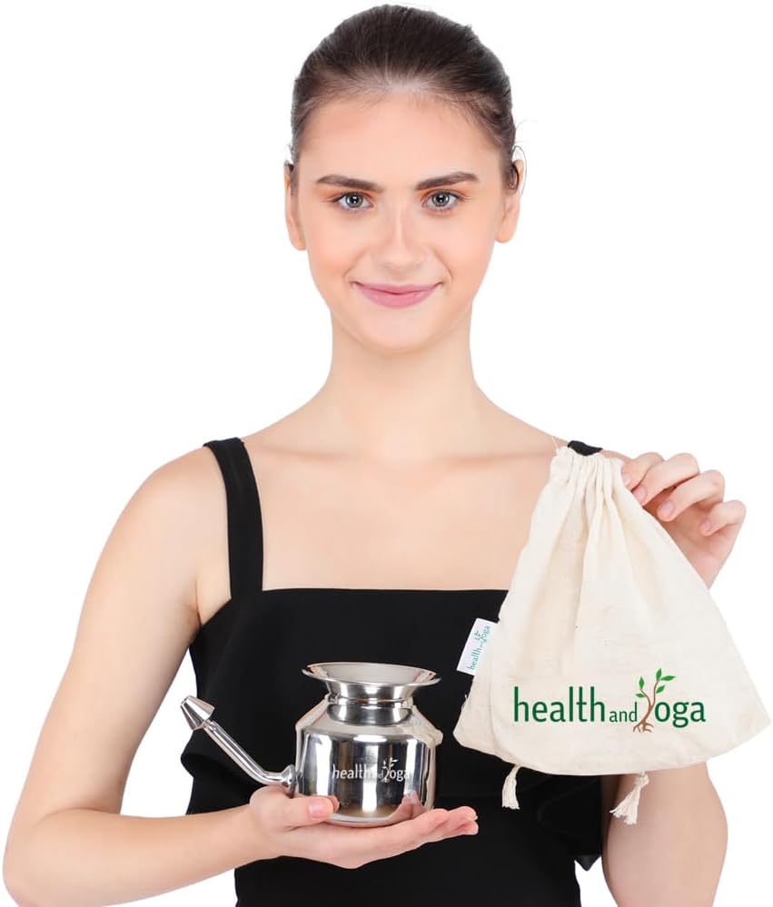 HealthAndYoga™ SteloKleen Stainless Steel Neti Pot for Sinus Congestion (Ayurvedic JalNeti)