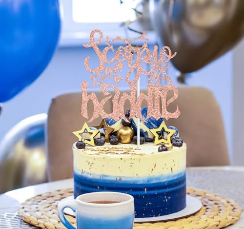 Scorpio Baddie Cake Topper, Big Scorpio Energy, 12 Constellation Zodiac Scorpio Theme Birthday Baby Shower Party Decorations Supplies Rose Gold Glitter