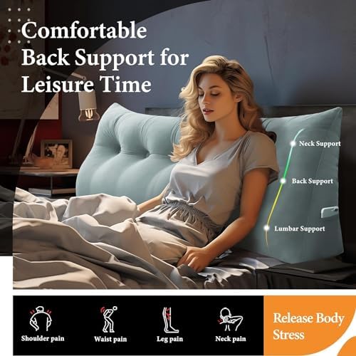 Daneey Headboard Pillow Queen, Triangular Wedge Pillow Headboard, Wedge Headboard Pillow for Bed Sofa, Daybed Pillows for Sitting up, Reading or Working with Removable Cover, Grey