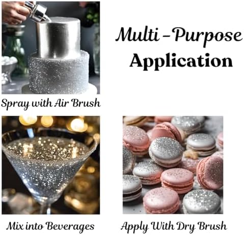Dazzle Dust Edible Glitter Sprinkles for Cake Decorating, Drinks, Cookie, Icing, Dessert Decorations, Sparkly Luster, Food-Grade, Vegan, Gluten Free, Kosher, Bulk 10g, Silver