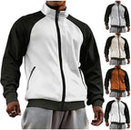 Men's Waffle Jacket Color Block Zipper Cardigan Jacket Turtleneck Raglan Sleeve Sweatshirt Lightweight Soft Sports Coat