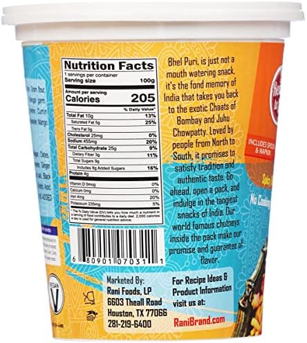 Rani Bhel Puri Cup (Spicy & Crunchy Indian Snack w/ mouth watering Indian Chutneys) 3.5oz (100g), Pack of 6+1 FREE ~ Ready to Eat | Vegan | NON-GMO | Indian Origin