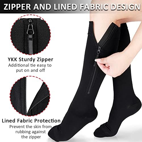 Ailaka Zipper Compression Socks Medical, 15-20 mmHg Knee High Compression Socks for Men Women, Close Toe Support Socks for Varicose Veins, Edema, Recovery, Pregnant, Nurse(Black, Medium)