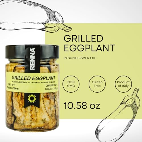 Renna, Grilled Eggplant, Roasted Marinaded Eggplants preserved in oil,10.58 oz, A Taste of the Mediterranean, Crafted in Italy, Renna Delights, Product of Italy