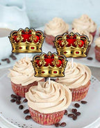 Crown King Cupcake Topper 24Pcs The Man The Myth The Legend Cupcake Topper for Man Male Happy Birthday Theme Decor Supplies Daddy Father's Day Family Party Decorations