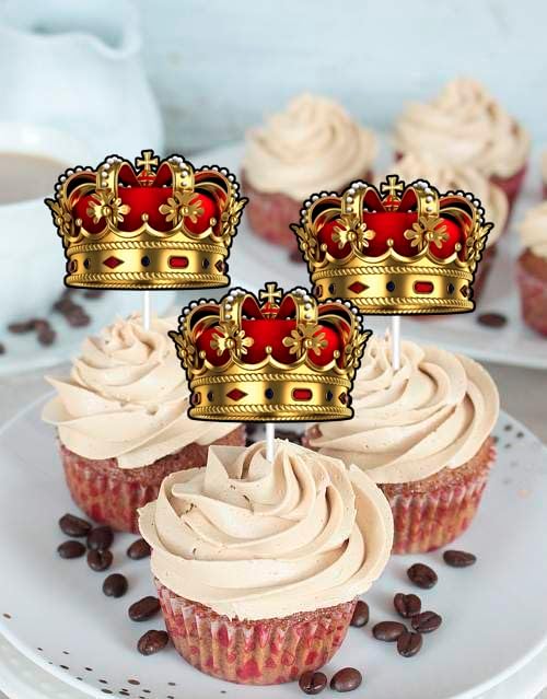 Crown King Cupcake Topper 24Pcs The Man The Myth The Legend Cupcake Topper for Man Male Happy Birthday Theme Decor Supplies Daddy Father's Day Family Party Decorations