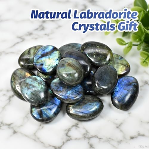 2PCS Labradorite Crystals, Irregular Shaped Gemstone Labradorite Worry Stones, Natural Hand Carved Palm Stone Worry Stone Crystals for Meditation, Home Decor