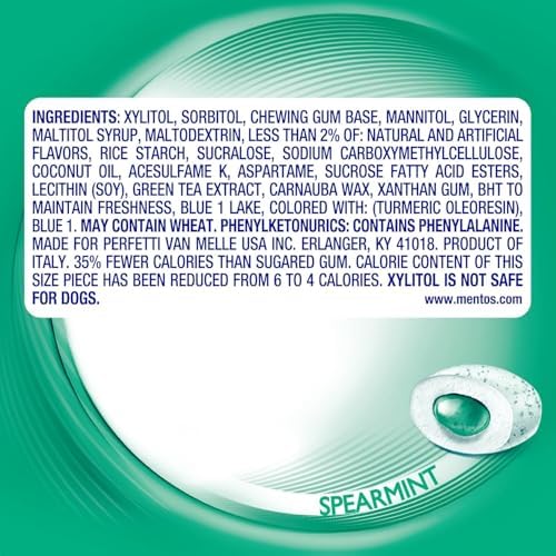 Mentos Pure Fresh Sugar-Free Chewing Gum with Xylitol, Spearmint, 120 Piece Bulk Resealable Bag (Pack of 2)
