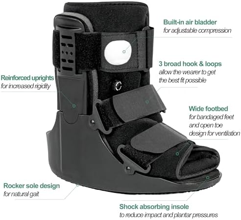 Air Walking Boot, Fracture Boot Short Walker Protection Fits Left or Right Foot Ankle Support for Injuries Fractures Sprains Black M