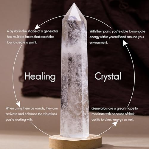 Runyangshi Large Natural Clear Quartz Chakra Crystal Tower - 7"-7.8"(18-20cm) Hexagonal Healing Crystal Obelisk for Energy Healing, Meditation, Home Decor,