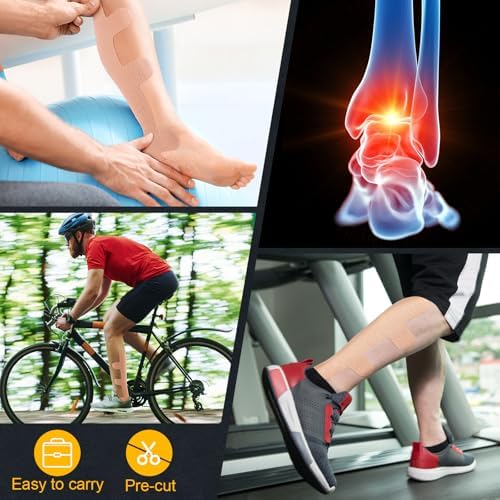 Aurelema 30 Pcs Achilles Tendonitis Kinesiology Tape Precut Achilles Tendon Ankle Tape Latex Free for Sprained Ankle Relief Muscle Support Foot Pain Athletic Sport(Nude)