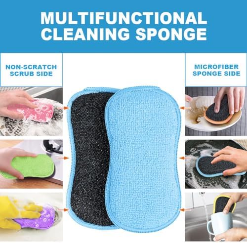 HOMEXCEL 6 Pack Multi-Purpose Scrub Sponges Kitchen, Dish Sponge, Non-Scratch Microfiber Sponge for Efficiently Cleaning Dishes, Pots, and Pans (Multicolor)