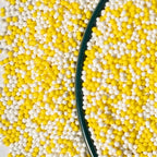 Sprinkles130g/4.6oz, White Yellow Edible Pearl Sprinkles for Cake Decorations, Baking, Ice Cream, Cookies, Cupcake Topper Edible Pearls Sprinkles - 2mm Matte Sugar Pearls for Cake Decorating (2mm yellow white)