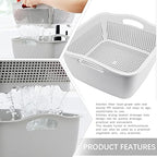 Double-layer Draining Basket Plastic Fruits Vegetable Washing Basket Food Storage Basket Multi-layer Stackable Vegetable Sinks Wash Drain Basket for Kitchen （Grey）