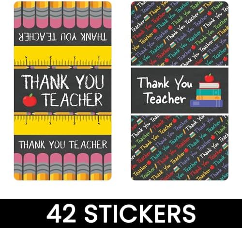 Teacher Appreciation Mini Candy Bar Wrappers – 42 Thank You Teacher Labels (2.5" x 1.25") – Candy Favor Stickers for Appreciation Week and End-of-Year Gifts