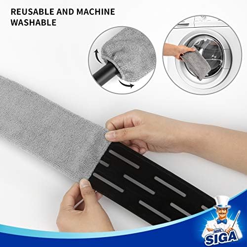 MR.SIGA Flexible Microfiber Long Duster for Gap Cleaning, Stainless Steel Adjustable Handle, Washable Gap Cleaning Duster Gray