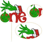 Gyufise 1 Pack Christmas One Cake Toppers Merry Christmas Hand Cake Picks Birthday Party Decoration for Xmas Theme Baby Shower 1st Birthday Party Cake Decorations Supplies Red
