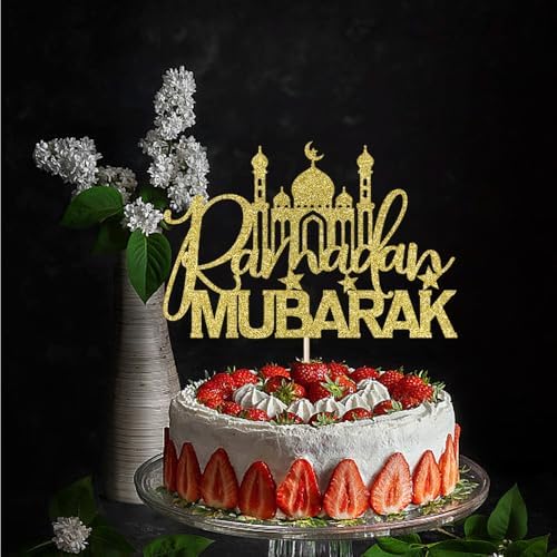 Gold Glitter Happy Eid Ramadan Kareem Cake Topper,Umrah Mubarak Cake Topper,Ramadan Muslim Islamic Decoration - Muslim Islam Eid Celebration Decoration